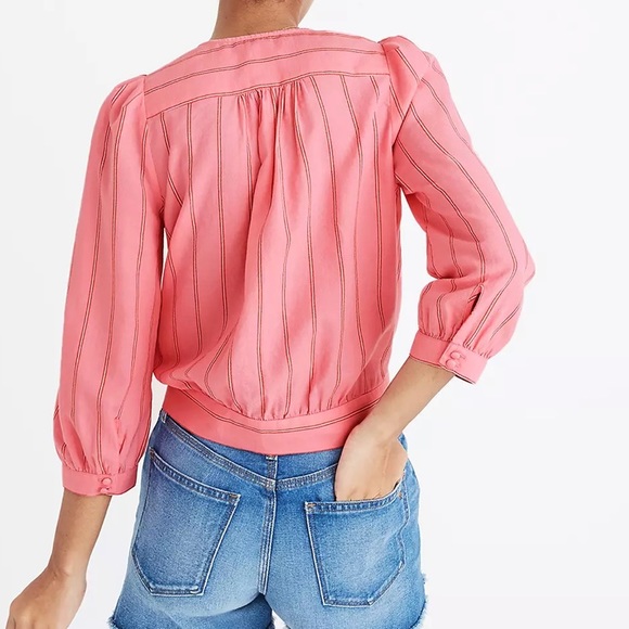 Madewell Pink Wrap Top in Cecilia Stripe Sz S - Picture 2 of 14